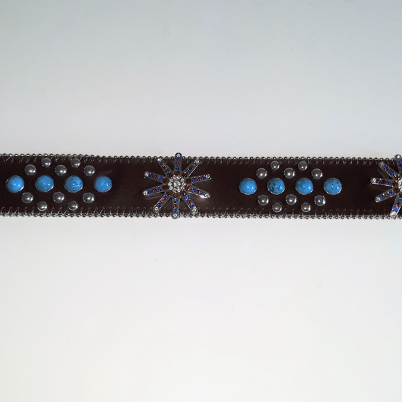 BHW dark brown genuine leather western bling belt - Picture 3 of 8